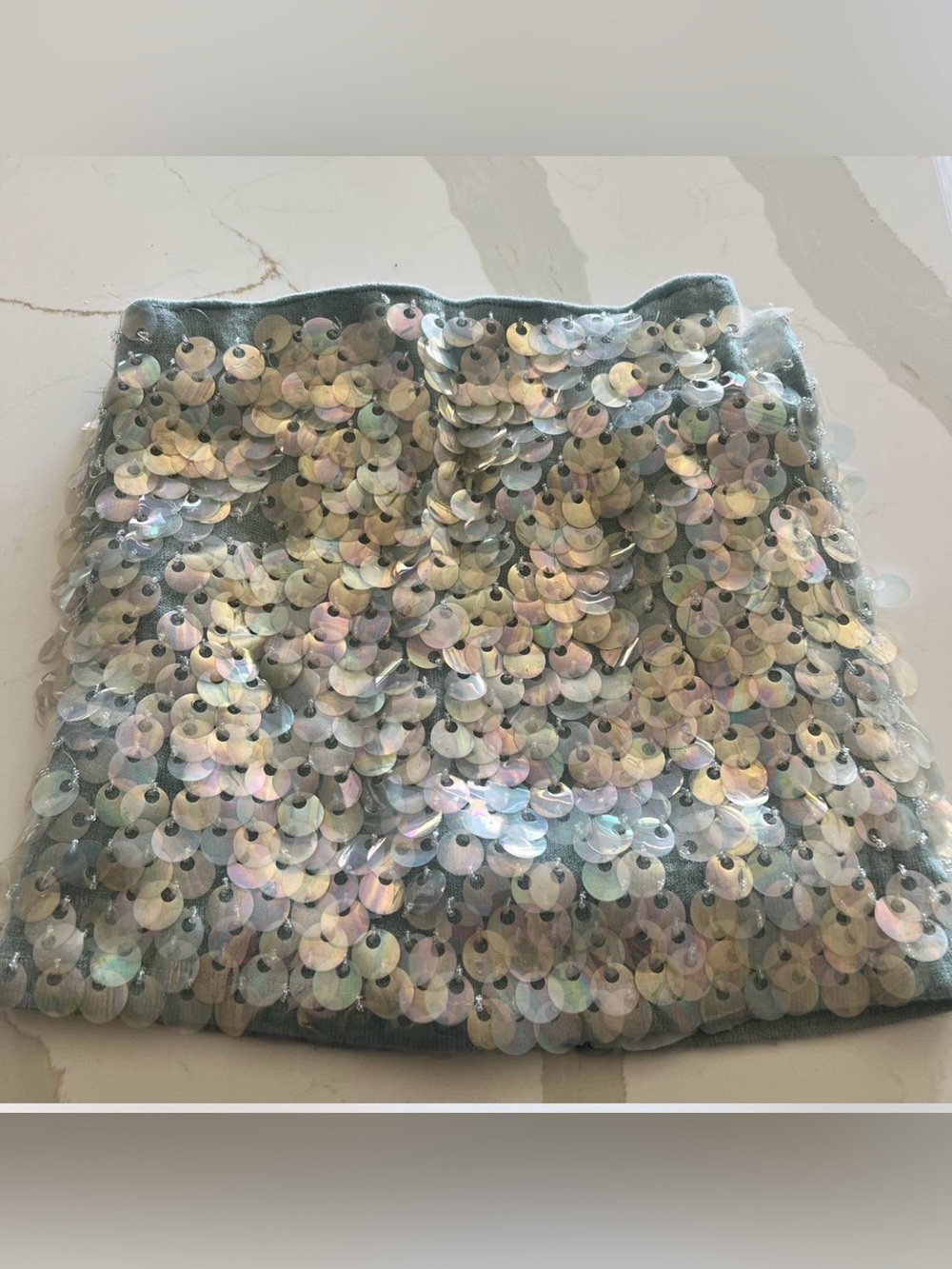 Iridescent Sequin Mini Skirt - Silver Holographic